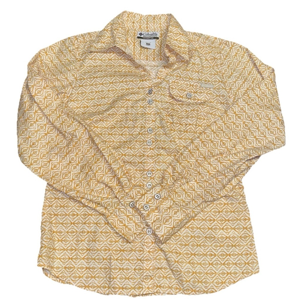 Columbia Sportswear Company Yellow Pattern Button Up V Neck XS Womens Hiking